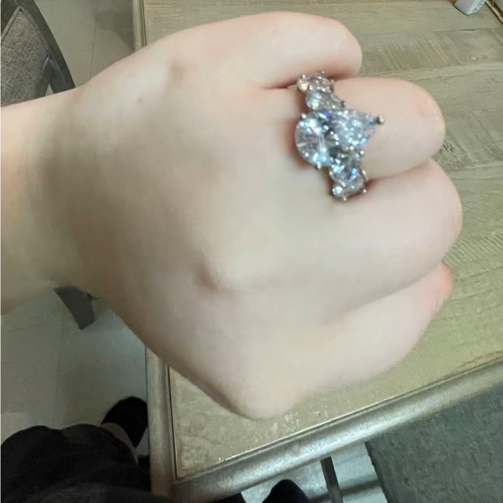 4ct white Sapphire Engagement ring W heart Custom band